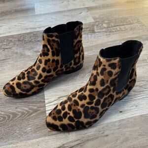 J.Crew Collection Leopard Haircalf Chelsea Ankle Boots Leather Size 7